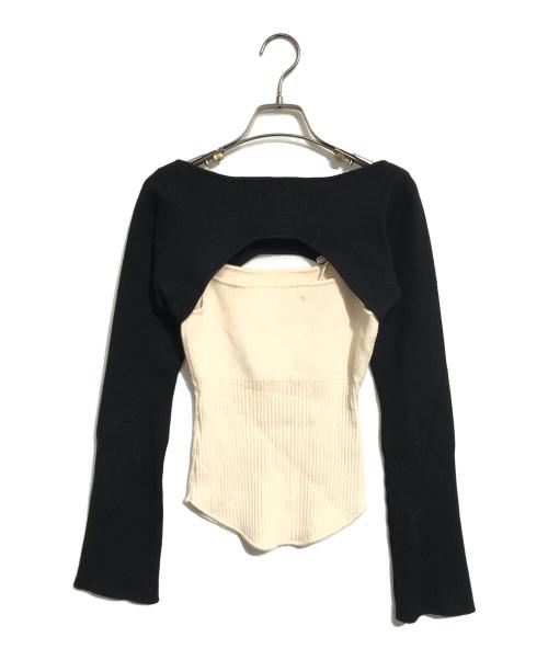 ANDMARY（アンドマリー）ANDMARY (アンドマリー) Bebe ribbon set tops ベージュ×ブラック サイズ:Fの古着・服飾アイテム