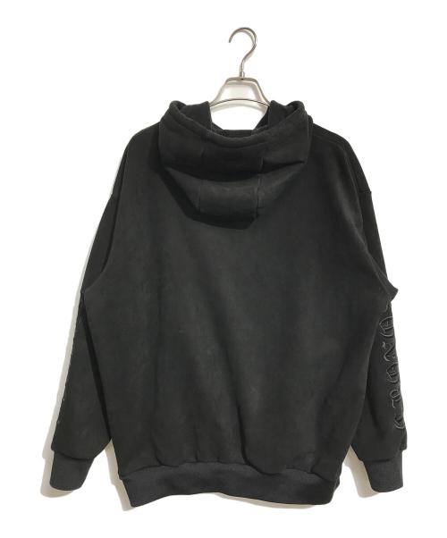 CRONOS（クロノス）CRONOS (クロノス) Arm Embroidery Suede Hoodie ブラック サイズ:Lの古着・服飾アイテム