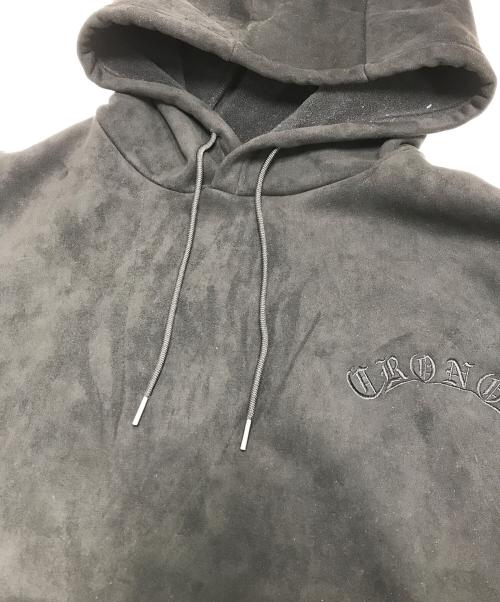 CRONOS（クロノス）CRONOS (クロノス) Arm Embroidery Suede Hoodie ブラック サイズ:Lの古着・服飾アイテム