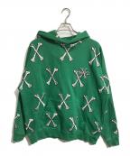 MAYOメイヨー）の古着「CROSS BONES Embroidery Hoodie」｜グリーン