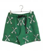 MAYOメイヨー）の古着「CROSS BONES Embroidery Sweat Shorts」｜グリーン