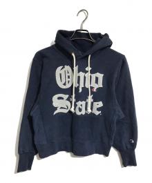 Champion（チャンピオン）の古着「2段プリントリバースウィーブパーカー」｜ネイビー