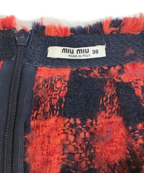 MIU MIU（ミュウミュウ）MIU MIU (ミュウミュウ) ハンドトゥースウールスカート レッド×ネイビー サイズ:38の古着・服飾アイテム