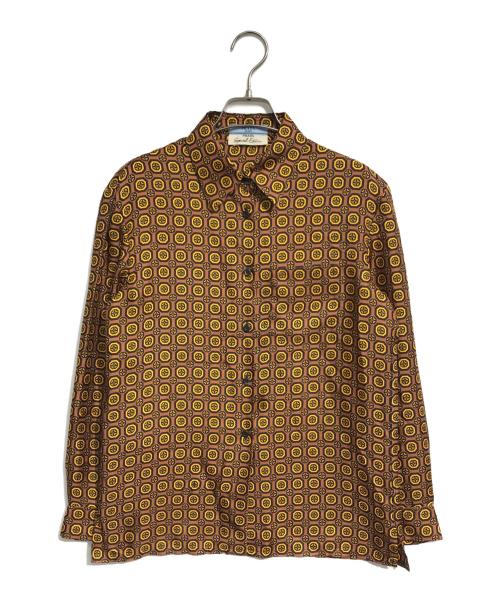 PRADA（プラダ）PRADA (プラダ) 総柄シルクシャツ ブラウン サイズ:40の古着・服飾アイテム