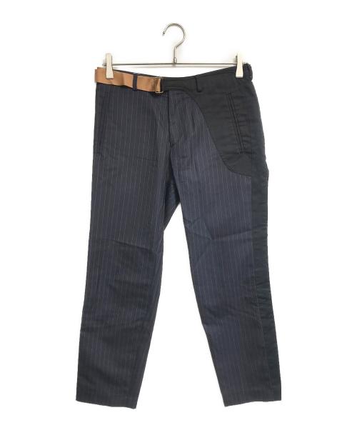 DRIES VAN NOTEN（ドリスヴァンノッテン）DRIES VAN NOTEN (ドリスヴァンノッテン) ベルト付きストライプパンツ ネイビー サイズ:44の古着・服飾アイテム