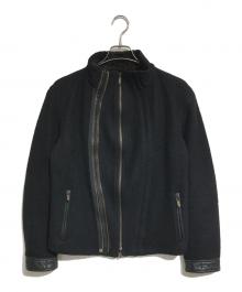 EMPORIO ARMANI（エンポリオ アルマーニ）の古着「00's ラムレザー切替縮絨ジャケット」｜ブラック