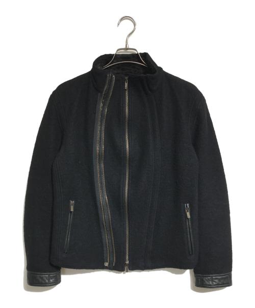EMPORIO ARMANI（エンポリオ アルマーニ）EMPORIO ARMANI (エンポリオ アルマーニ) 00's ラムレザー切替縮絨ジャケット ブラック サイズ:46の古着・服飾アイテム