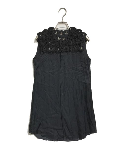noir kei ninomiya（ノワール ケイ ニノミヤ）noir kei ninomiya (ノワール ケイ ニノミヤ) フラワーモチーフ装飾ノースリーブシャツ ブラック サイズ:XSの古着・服飾アイテム