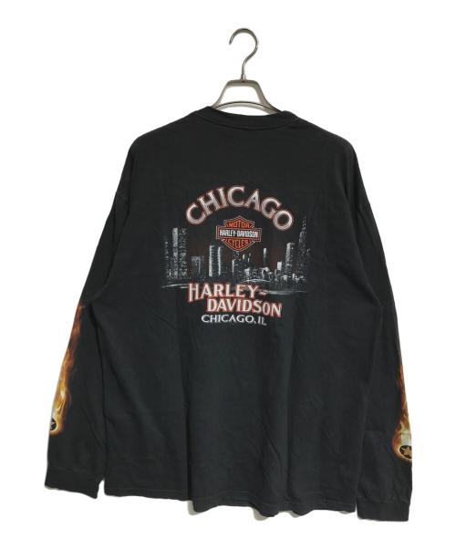 モーターサイクルロングスリーブTシャツ（モーターサイクルロングスリーブTシャツ）モーターサイクルロングスリーブTシャツ (モーターサイクルロングスリーブTシャツ) 00s HARLEY-DAVIDSON(ハーレーダビッドソン) モーターサイクルロングスリーブTシャツ ブラック サイズ:2XLの古着・服飾アイテム