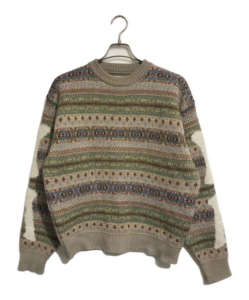 KAPITAL（キャピタル）KAPITAL (キャピタル) 7G Wool Fair Isle BONE Crew Sweater ベージュ サイズ:1の古着・服飾アイテム