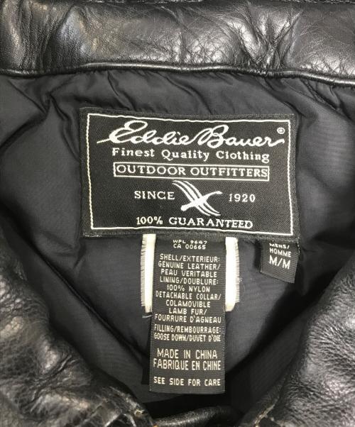 Eddie Bauer（エディーバウアー）Eddie Bauer (エディーバウアー) レザーグースダウンジャケット ブラック サイズ:Mの古着・服飾アイテム