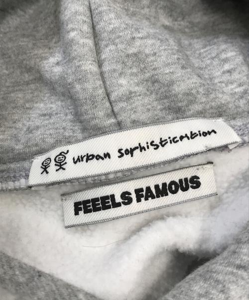 FEEELS FAMOUS（フィールズ・フェイマス）FEEELS FAMOUS (フィールズ・フェイマス) urban Sophistication (アーバンソフィスティケーション) Devil CollegueHoodie グレー サイズ:Sの古着・服飾アイテム