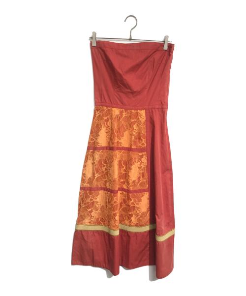 DRIES VAN NOTEN（ドリスヴァンノッテン）DRIES VAN NOTEN (ドリスヴァンノッテン) レース切替ロングドレス レッド サイズ:36の古着・服飾アイテム