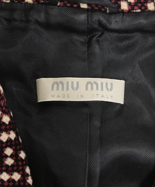 MIU MIU（ミュウミュウ）MIU MIU (ミュウミュウ) ウールチェックコート レッド サイズ:44の古着・服飾アイテム