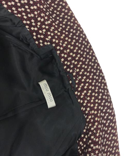 MIU MIU（ミュウミュウ）MIU MIU (ミュウミュウ) ウールチェックコート レッド サイズ:44の古着・服飾アイテム