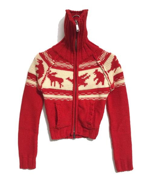 DSQUARED2（ディースクエアード）DSQUARED2 (ディースクエアード) カウチンニットカーディガン レッド サイズ:XSの古着・服飾アイテム