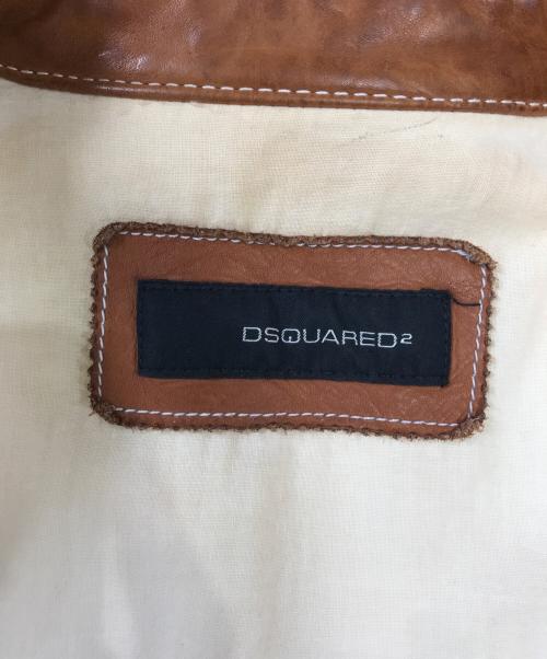 DSQUARED2（ディースクエアード）DSQUARED2 (ディースクエアード) レザー切替シングルライダースジャケット アイボリー×ブラウン サイズ:50の古着・服飾アイテム