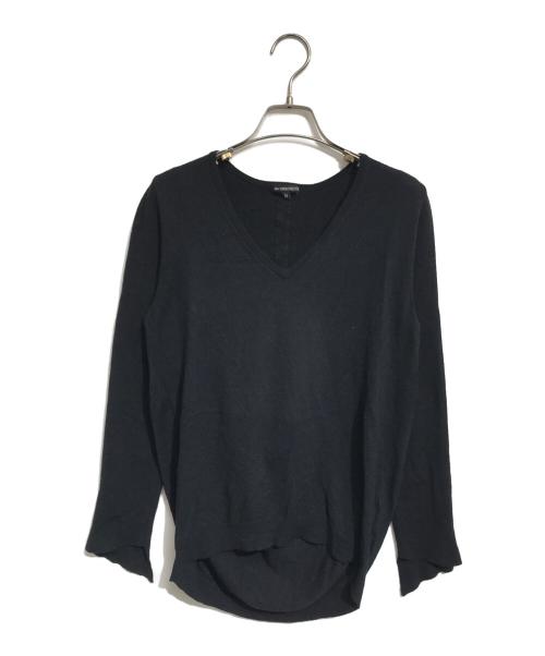ANN DEMEULEMEESTER（アンドゥムルメステール）ANN DEMEULEMEESTER (アンドゥムルメステール) バック変形Vネックニット ブラック サイズ:38の古着・服飾アイテム