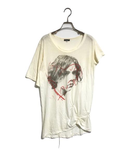 ANN DEMEULEMEESTER（アンドゥムルメステール）ANN DEMEULEMEESTER (アンドゥムルメステール) 息子プリントアシメカットソー ホワイト サイズ:34の古着・服飾アイテム