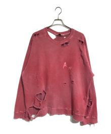 ANCELLM（アンセルム）の古着「CRASH UNEVEN OVER SWEAT SHIRT」｜レッド