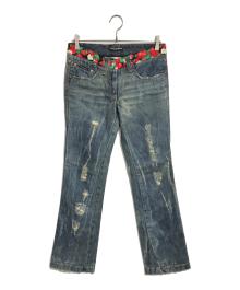 DOLCE & GABBANA（ドルチェ＆ガッバーナ）の古着「ダメージ加工切替フレアデニムパンツ」｜インディゴ