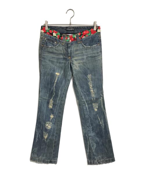 DOLCE & GABBANA（ドルチェ＆ガッバーナ）DOLCE & GABBANA (ドルチェ＆ガッバーナ) ダメージ加工切替フレアデニムパンツ インディゴ サイズ:40の古着・服飾アイテム