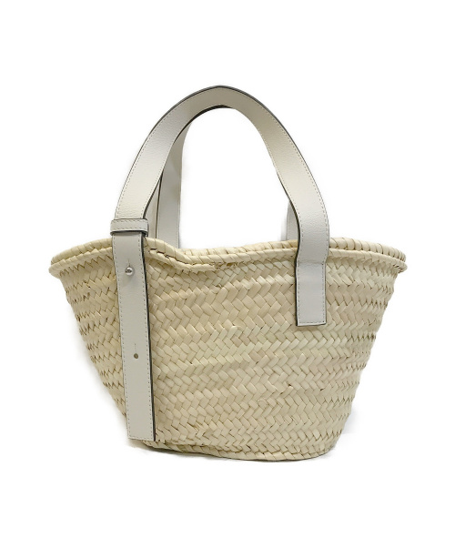 LOEWE（ロエベ）LOEWE (ロエベ) バスケットバッグ スモール (ヤシの葉&カーフ) ナチュラル×ホワイト A223S93X04 412101の古着・服飾アイテム
