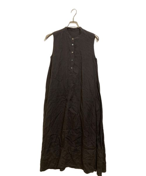ROPE（ロペ）ROPE (ロペ) テレデランリネンバンドカラーAラインシャツワンピース ブラウン サイズ:38の古着・服飾アイテム