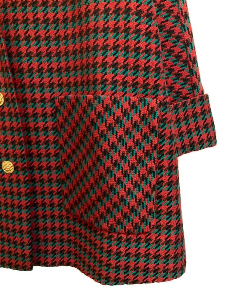 GUCCI（グッチ）GUCCI (グッチ) ハウンドトゥースウールコート グリーン×レッド サイズ:40の古着・服飾アイテム