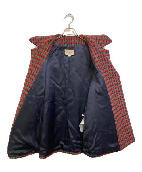 GUCCI（グッチ）GUCCI (グッチ) ハウンドトゥースウールコート グリーン×レッド サイズ:40の古着・服飾アイテム