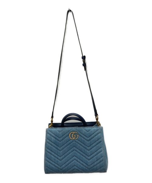 GUCCI（グッチ）GUCCI (グッチ) GGマーモント 2WAYキルトハンドバッグ インディゴの古着・服飾アイテム