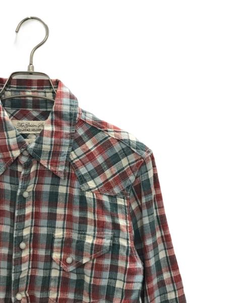 REMI RELIEF（レミレリーフ）REMI RELIEF (レミレリーフ) コットンリネンシャツ グリーン×レッド サイズ:Sの古着・服飾アイテム