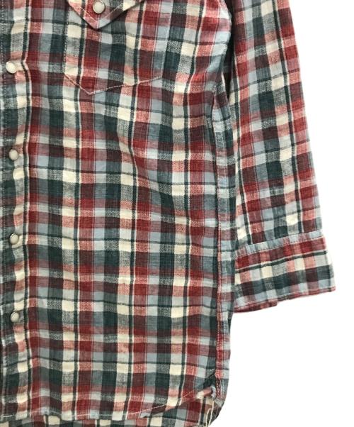 REMI RELIEF（レミレリーフ）REMI RELIEF (レミレリーフ) コットンリネンシャツ グリーン×レッド サイズ:Sの古着・服飾アイテム