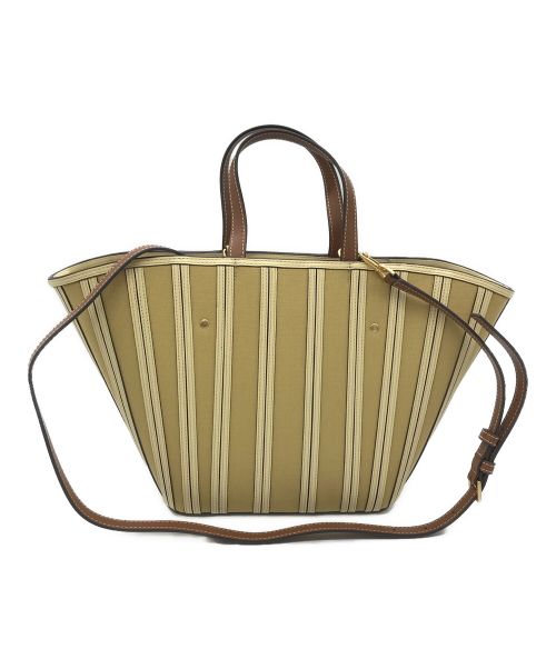 TORY BURCH（トリーバーチ）TORY BURCH (トリーバーチ) Mcgraw Canvas Panel Carryall Tote トートバッグ イエロー×ベージュの古着・服飾アイテム