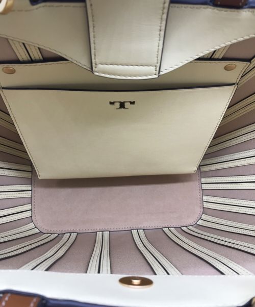 TORY BURCH（トリーバーチ）TORY BURCH (トリーバーチ) Mcgraw Canvas Panel Carryall Tote トートバッグ イエロー×ベージュの古着・服飾アイテム