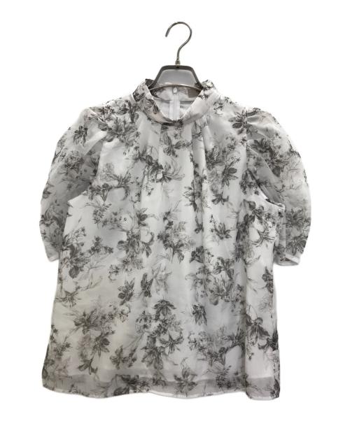 JUSGLITTY（ジャスグリッティー）JUSGLITTY (ジャスグリッティー) ラインタッチプリントブラウス ホワイト×グレー サイズ:1の古着・服飾アイテム