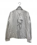 MACPHEEマカフィー）の古着「ソフトストライプ フロントドレープブラウス」｜スカイブルー