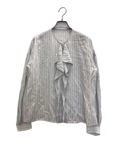 MACPHEE（マカフィー）MACPHEE (マカフィー) ソフトストライプ フロントドレープブラウス スカイブルー サイズ:36の古着・服飾アイテム