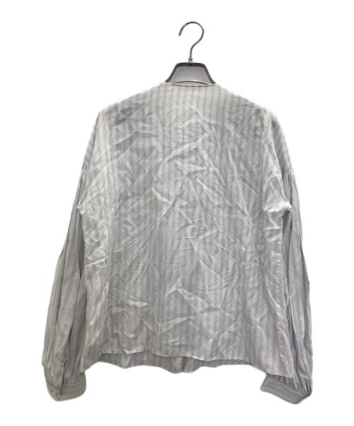 MACPHEE（マカフィー）MACPHEE (マカフィー) ソフトストライプ フロントドレープブラウス スカイブルー サイズ:36の古着・服飾アイテム