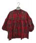 universal tissu（ユニバーサルティシュ）の古着「東炊き リネン タータンチェック バンドカラー ブラウス」｜レッド