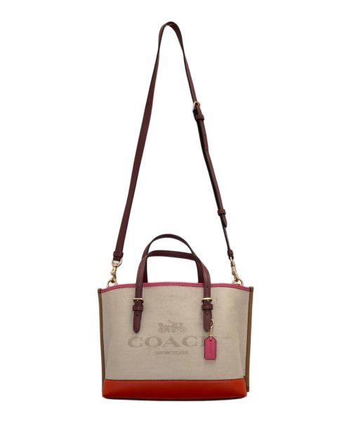 COACH（コーチ）COACH (コーチ) キャンバス2WAYショルダーバッグ ベージュ×ピンクの古着・服飾アイテム