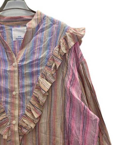 GENE HEAVENS（ジーンヘブンズ）GENE HEAVENS (ジーンヘブンズ) マルチカラーストライプ パネルフリルシャツ ピンク サイズ:FREEの古着・服飾アイテム