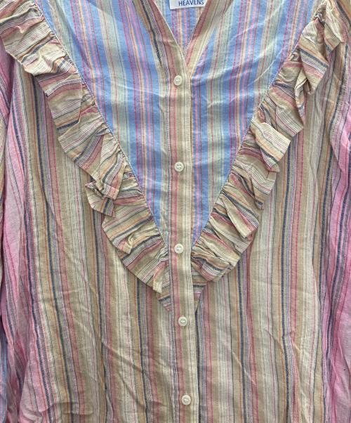 GENE HEAVENS（ジーンヘブンズ）GENE HEAVENS (ジーンヘブンズ) マルチカラーストライプ パネルフリルシャツ ピンク サイズ:FREEの古着・服飾アイテム