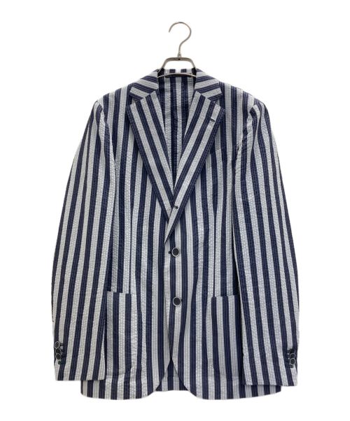 LARDINI（ラルディーニ）LARDINI (ラルディーニ) 段返りシアサッカージャケット ブルー×ネイビー サイズ:44の古着・服飾アイテム