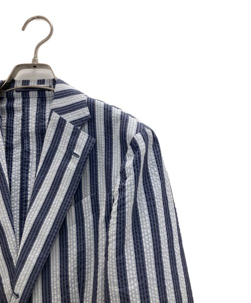 LARDINI（ラルディーニ）LARDINI (ラルディーニ) 段返りシアサッカージャケット ブルー×ネイビー サイズ:44の古着・服飾アイテム