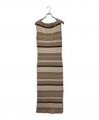 HER LIP TOハーリップトゥ）の古着「Cotton Striped Ribbed Knit Dress（コットンストライプリブニットドレス）」｜ブラウン
