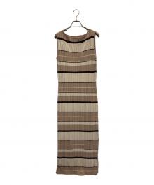 HER LIP TO（ハーリップトゥ）の古着「Cotton Striped Ribbed Knit Dress（コットンストライプリブニットドレス）」｜ブラウン