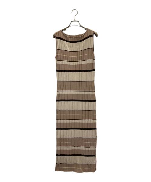HER LIP TO（ハーリップトゥ）HER LIP TO (ハーリップトゥ) Cotton Striped Ribbed Knit Dress（コットンストライプリブニットドレス） ブラウン サイズ:Mの古着・服飾アイテム