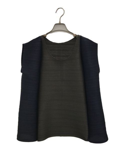 PLEATS PLEASE（プリーツプリーズ）PLEATS PLEASE (プリーツプリーズ) バイカラープリーツブラウス ネイビー×ブラウン サイズ:3の古着・服飾アイテム