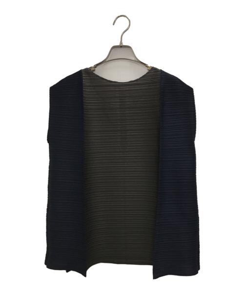 PLEATS PLEASE（プリーツプリーズ）PLEATS PLEASE (プリーツプリーズ) バイカラープリーツブラウス ネイビー×ブラウン サイズ:3の古着・服飾アイテム